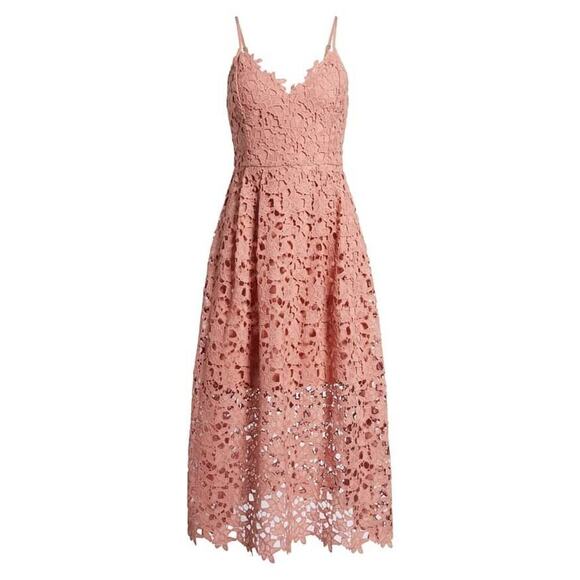ASTR The Label Rose Pink Lace Overlay Midi Dress Size S Wedding Guest Mauve - Picture 1 of 10